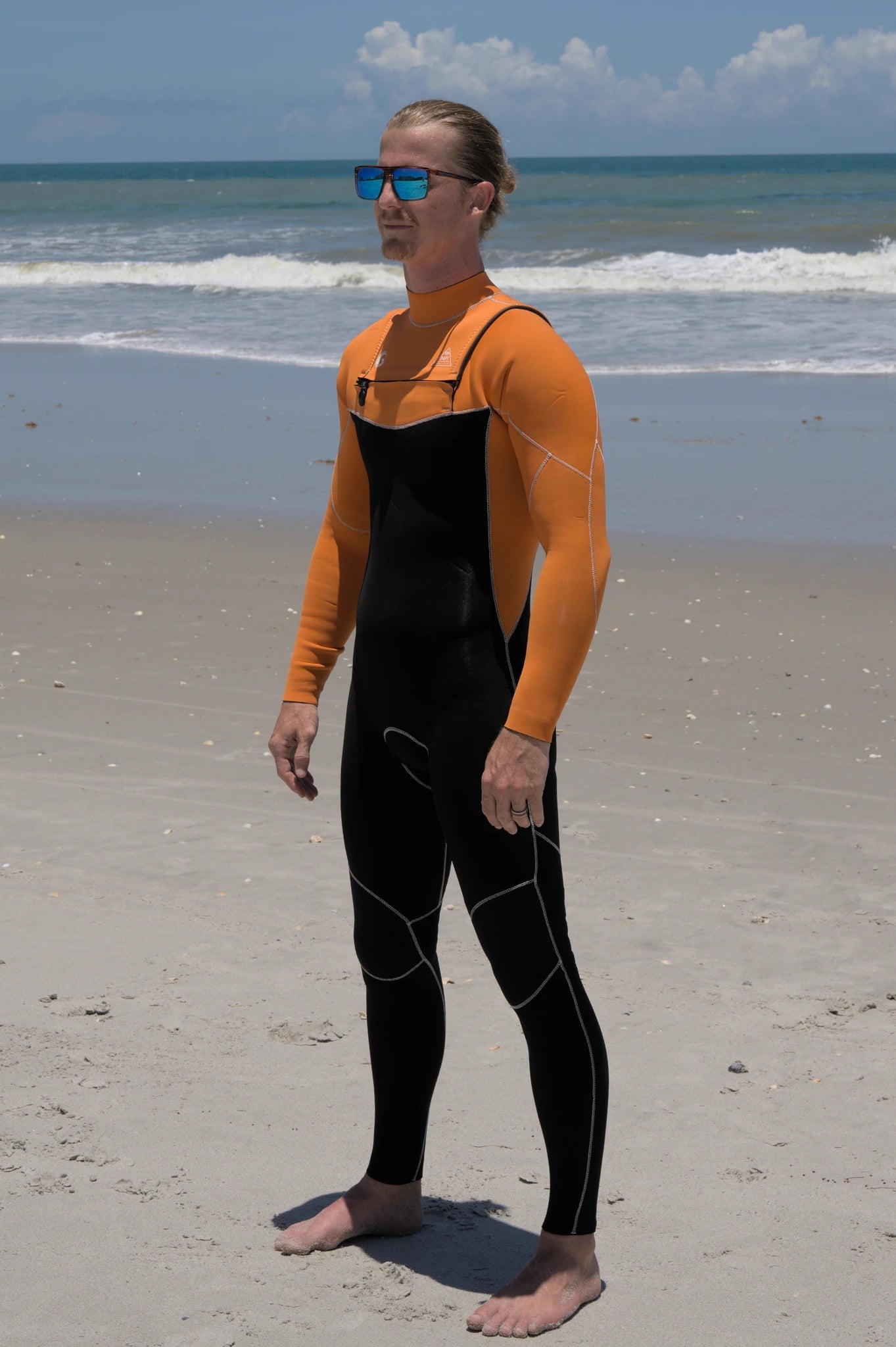 Men's Full Surfing Wetsuit Orange Black Custom Fit