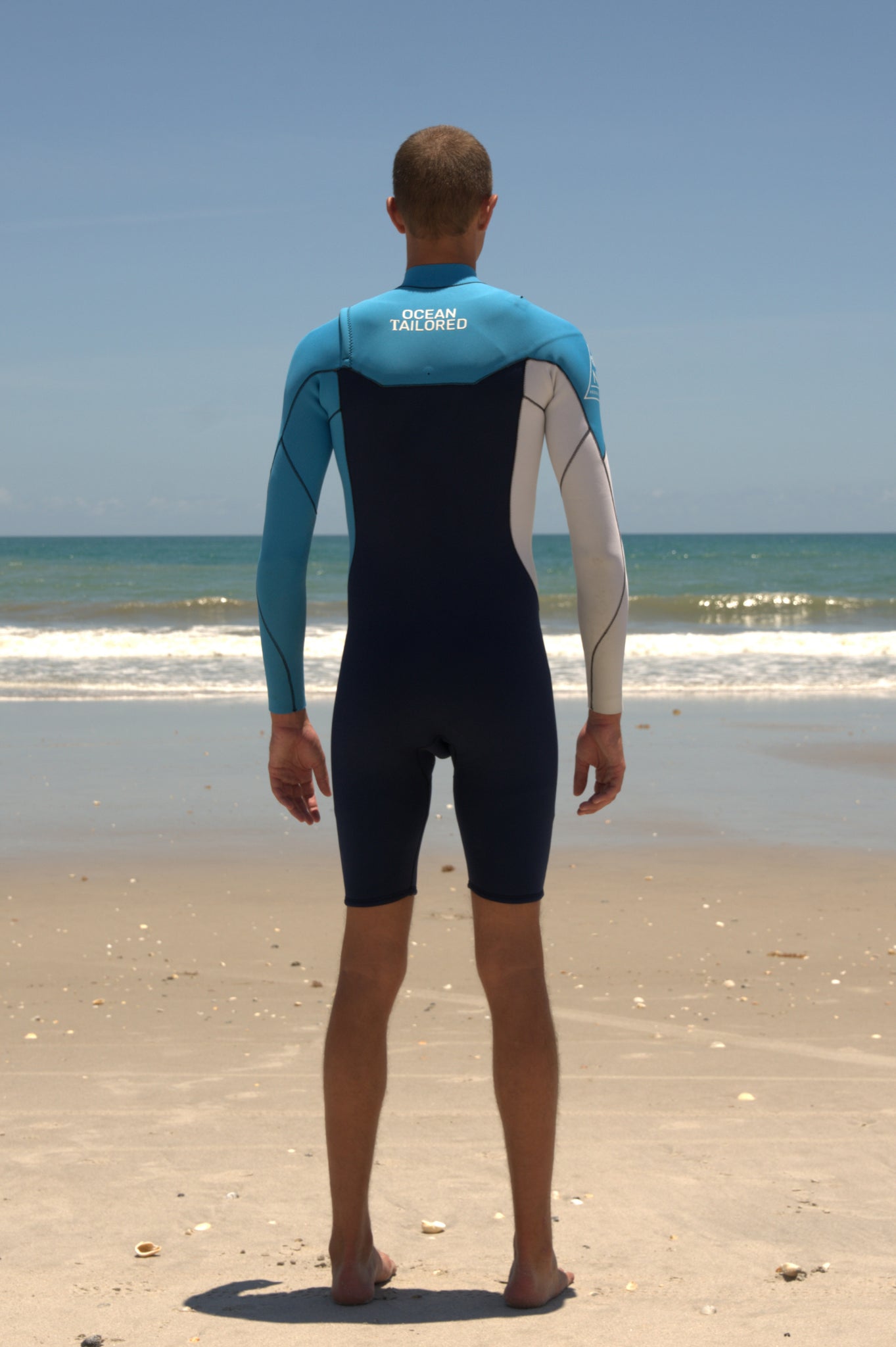 Men’s Long Arm Spring Wetsuit Black and Blue Backside