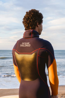 Men's Hooded Surfing Wetsuit Orange Black Behind